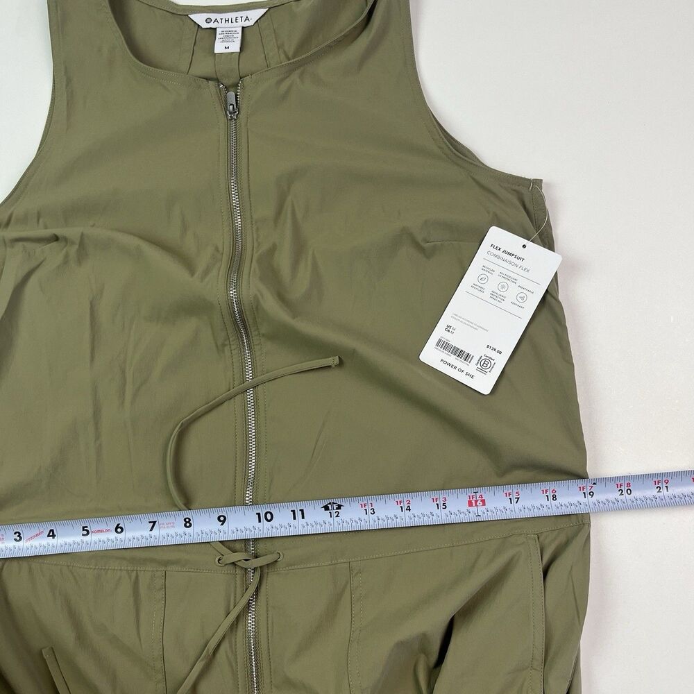 Athleta Flex Jumpsuit size M Olive Zip Up Utility Athleisure Travel Sport Romper - Picture 9 of 14